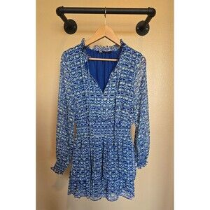 ZARA Printed Mini Dress Size‎ small Blue Green White  Long Sleeved